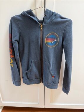 Aviator Nation Kids Slate Blue Zip Hoodie with Rainbow Chest Logo